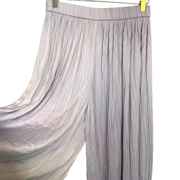 Zara Lilac Pleated Wide Legged High Waisted Floaty Palazzo Trousers Open Hem M - Picture 11 of 12